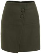 Romwe Buttons Wrap Dark Green Skirt