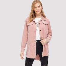Romwe Button Up Belted Corduroy Coat
