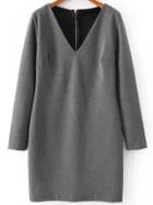 Romwe Grey V Neck Cutout Back Zipper Dress