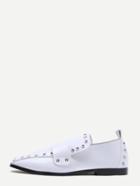 Romwe White Faux Leather Stud Embellished Loafers