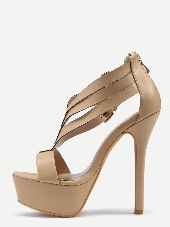 Romwe Double Ankle Strap Peep Toe Platform Sandals - Beige