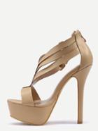 Romwe Double Ankle Strap Peep Toe Platform Sandals - Beige