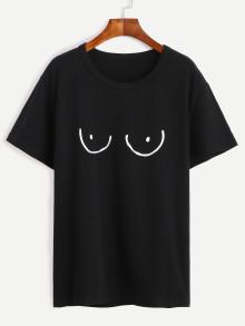Romwe Funny Cartoon Print Drop Shoulder T-shirt