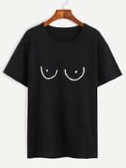 Romwe Funny Cartoon Print Drop Shoulder T-shirt