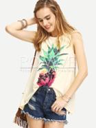 Romwe Light Yellow Planted Print Tank Top