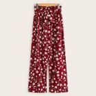 Romwe Floral Print Belted Paperbag Pants