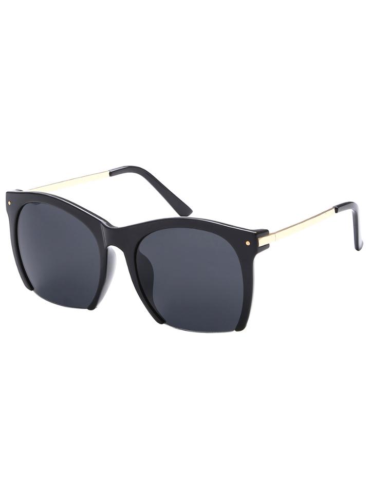 Romwe Black Open Frame Metal Arm Large Lens Sunglasses