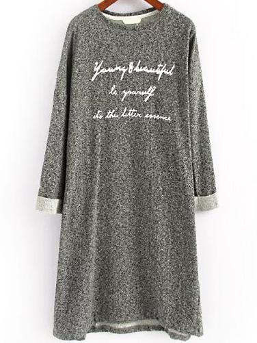 Romwe Long Sleeve Letter Print Shift Dress