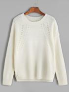 Romwe Beige Hollow Out Split Side Sweater