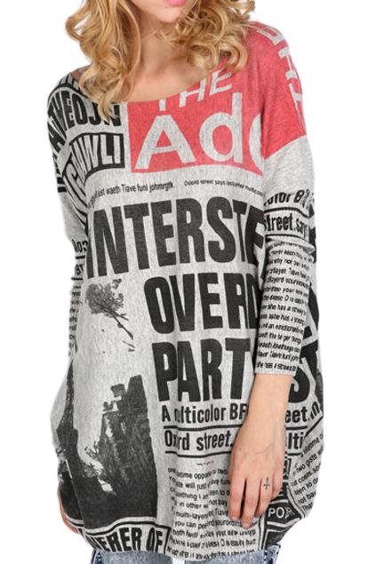 Romwe Newspaper Knitted Loose Jumper
