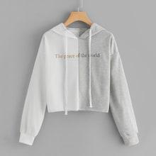 Romwe Cut And Sew Letter Print Drawstring Hoodie
