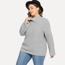Romwe Plus Mock Neck Eyelet Sweater