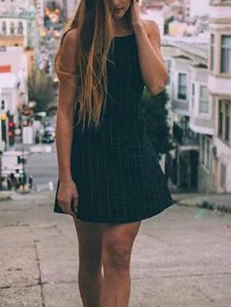 Romwe Square Neck Grid Cami Dress