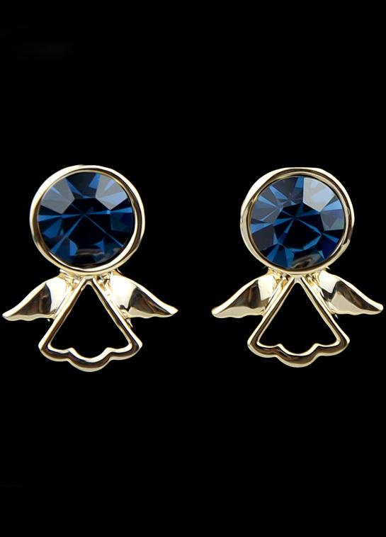 Romwe Blue Gemstone Gold Wing Earrings