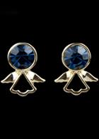 Romwe Blue Gemstone Gold Wing Earrings