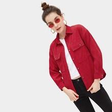 Romwe Single Breasted Pocket Detail Corduroy Blouse