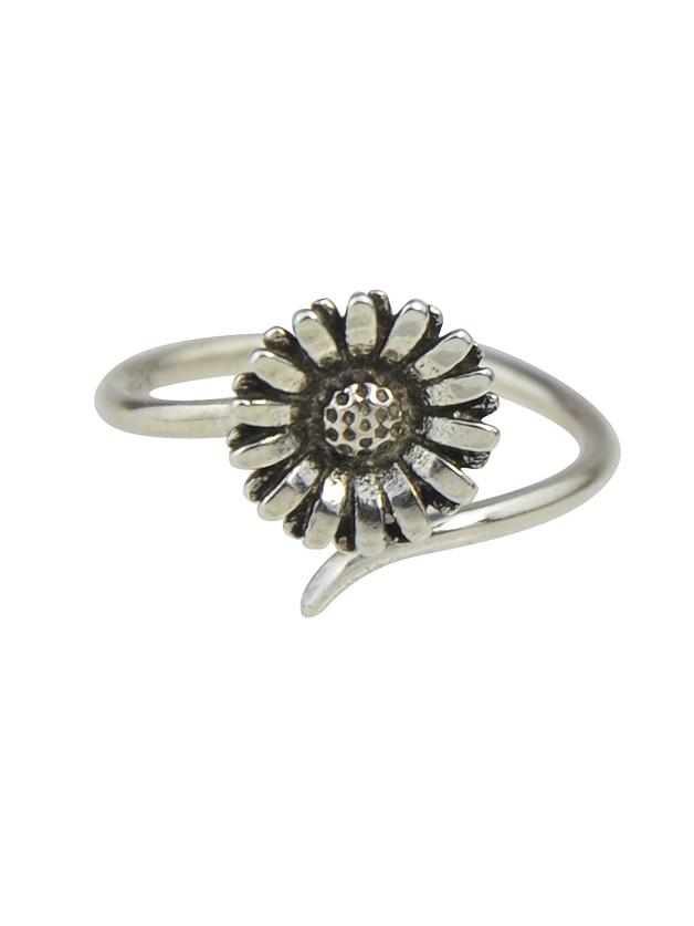 Romwe 925 Silver Flower Shape Cuff Open Finger Rings