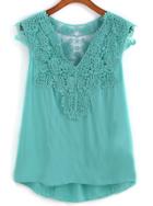 Romwe V Neck Dip Hem Green Tank Top