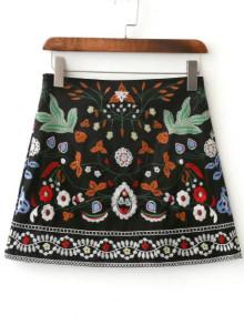 Romwe Embroidery Mini Skirt
