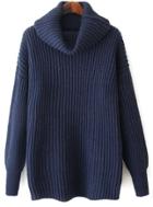 Romwe High Neck Loose Knit Navy Sweater
