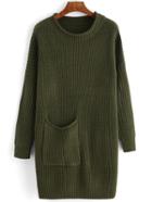 Romwe Dropped Shoulder Seam Sweater Dress With Pocket