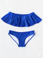 Romwe Blue Ruffle Off The Shoulder Bikini Set