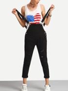 Romwe Black Straps Ripped Denim Jumpsuit