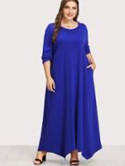Romwe Long Sleeve Solid Maxi Dress