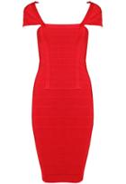 Romwe Red Short Sleeve Bodycon Bandage Dress
