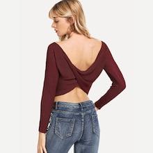 Romwe Solid Criss Cross Sweater
