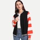 Romwe Two Tone Sleeve Stripe Trim Jacket