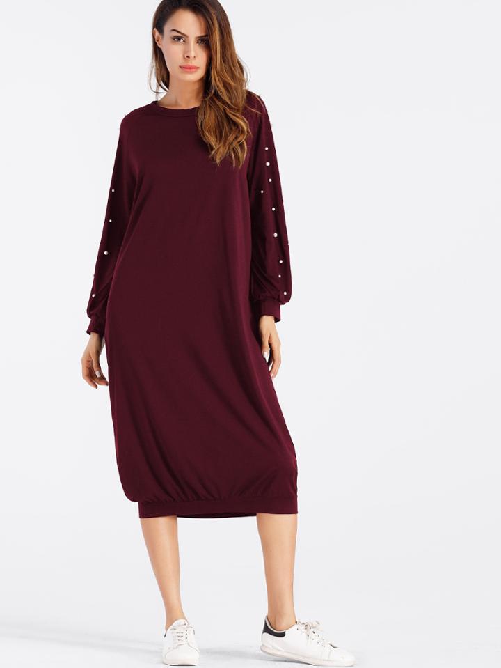 Romwe Pearl Beaded Sweatshirt Dress