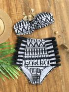 Romwe Black And White Ladder Cutout High Waist Bandeau Bikini Set