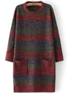 Romwe Striped Sweater Dress With Pockets