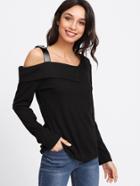 Romwe Asymmetric Neck Buckle Detail Tee
