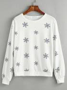 Romwe White Snowflake Print Sweatshirt