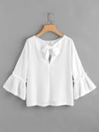Romwe Bow Tie Back Frill Bell Sleeve Top