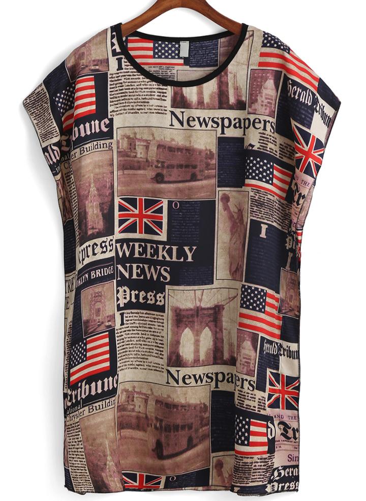Romwe Flag Print Loose Dress