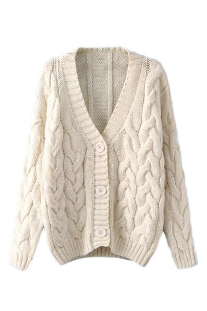 Romwe V-neck Sheer Cream Cardigan
