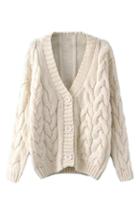 Romwe V-neck Sheer Cream Cardigan