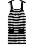 Romwe V Neck Striped With Pocket Knit Dress