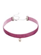 Romwe Purple Faux Pearl Pendant Velvet Choker Necklaces