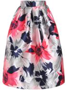 Romwe With Zipper Floral Print Flare Skirt