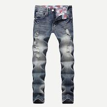 Romwe Men Ripped Solid Jeans