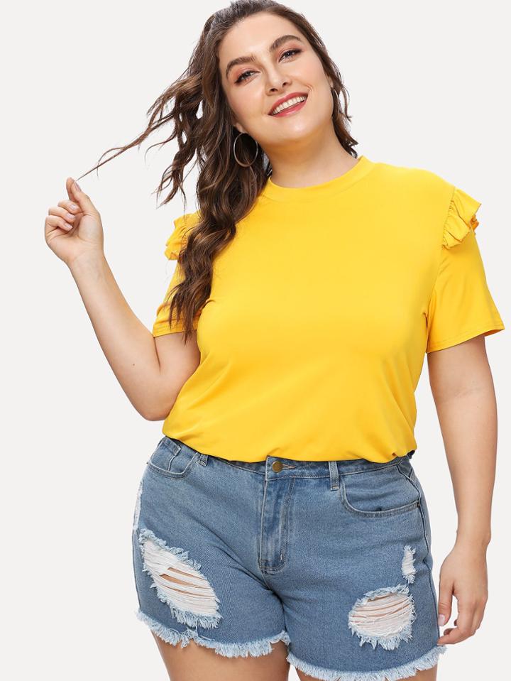Romwe Crew Neck Frill Tee