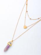 Romwe Layered Crystal Pendant Chain Necklace With Heart