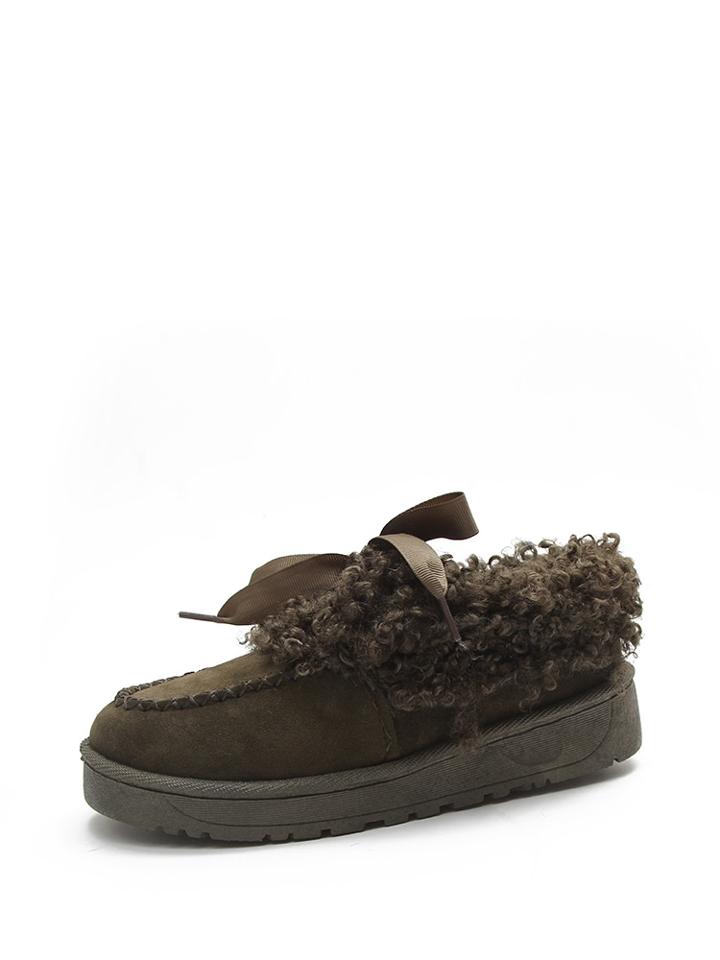 Romwe Shaggy Fur Trim Seam Detail Flats