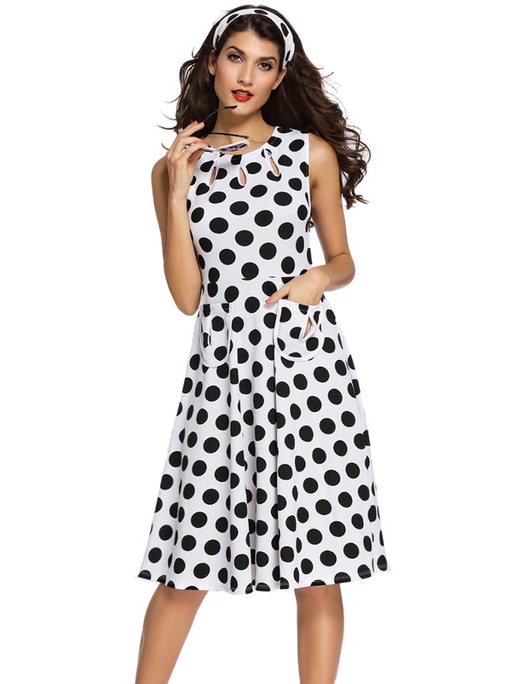 Romwe White Polka Dot Cut Out A-line Dress