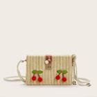 Romwe Cherry Detail Straw Braided Crossbody Bag