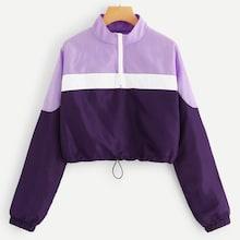 Romwe Cut And Sew Quarter Zip Jacket